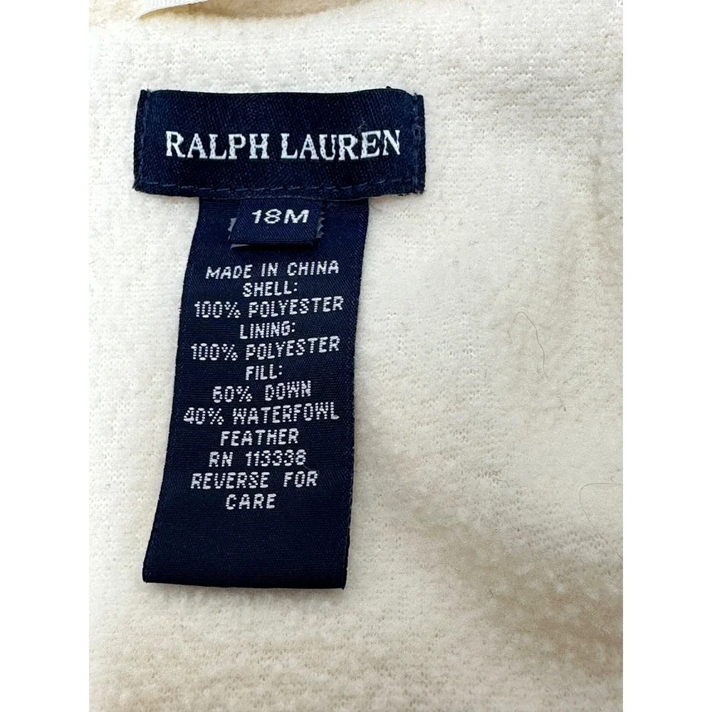 Ralph Lauren Kids Pink Down Puffer Jacket Fleece Lined 18M RN113338